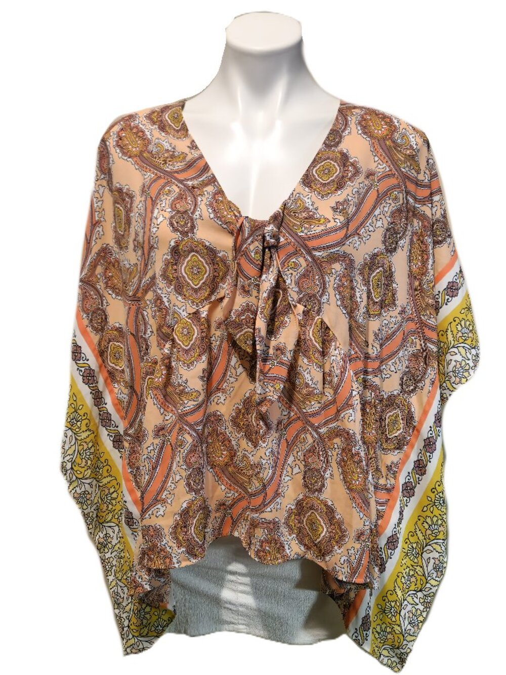 Cato top Women's XL Batwing sleeves Boho flowy lightweight Front tie V-neck cute